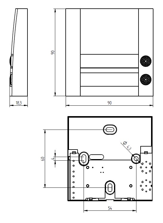 Klingelplatte in Reinweiß mit zwei beleuchtbaren Namensfeldern und zwei schwarzen, strukturierten Klingeltastern rechts.