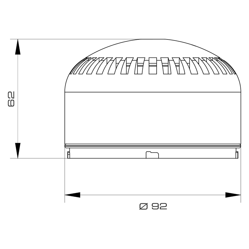LED Kombileuchte mit grün transparenter Kuppel und geriffelter Oberfläche auf klarem Sockel.