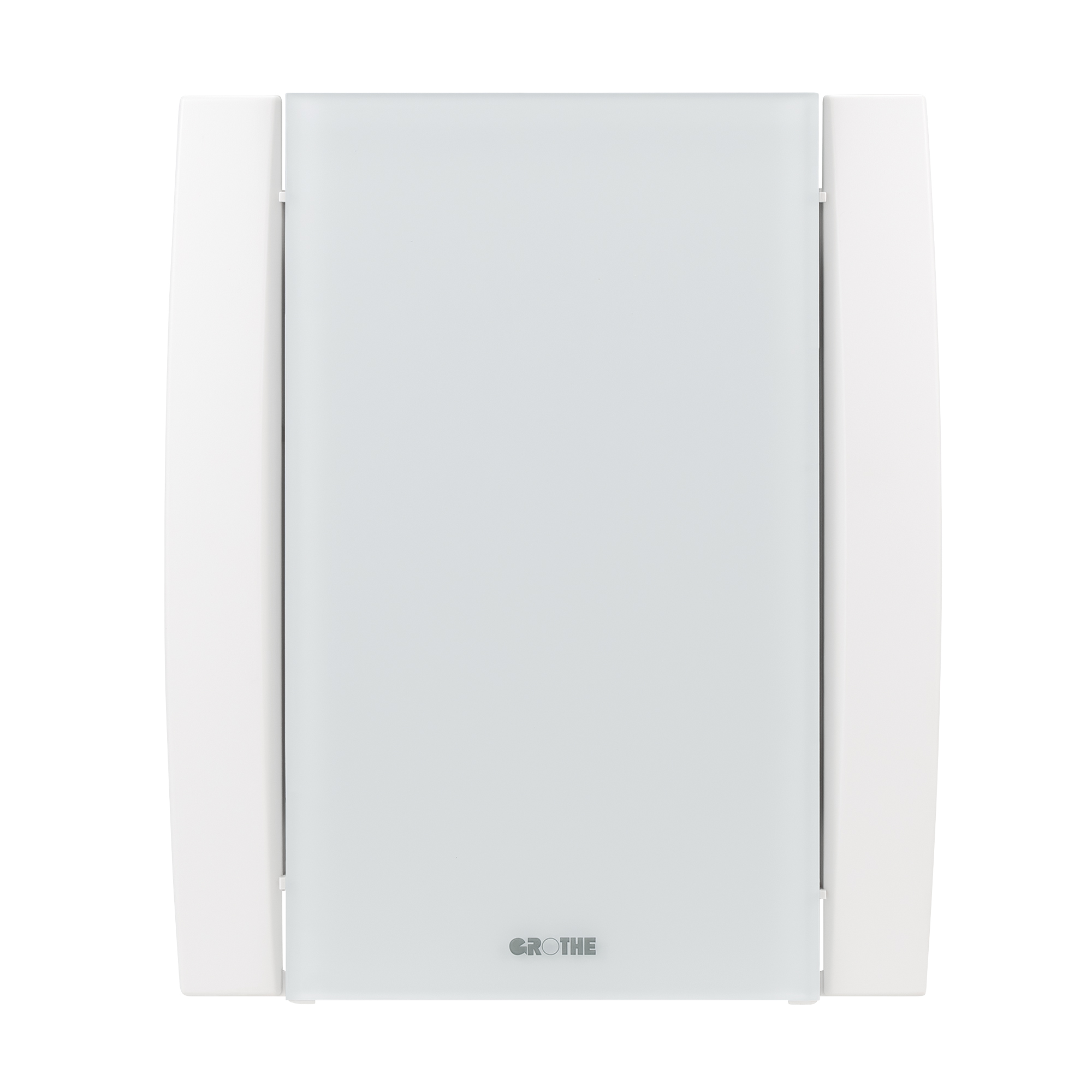 Elektronik-Gong mit satinierter Acrylfront und weißen Seiten, Frontalansicht.