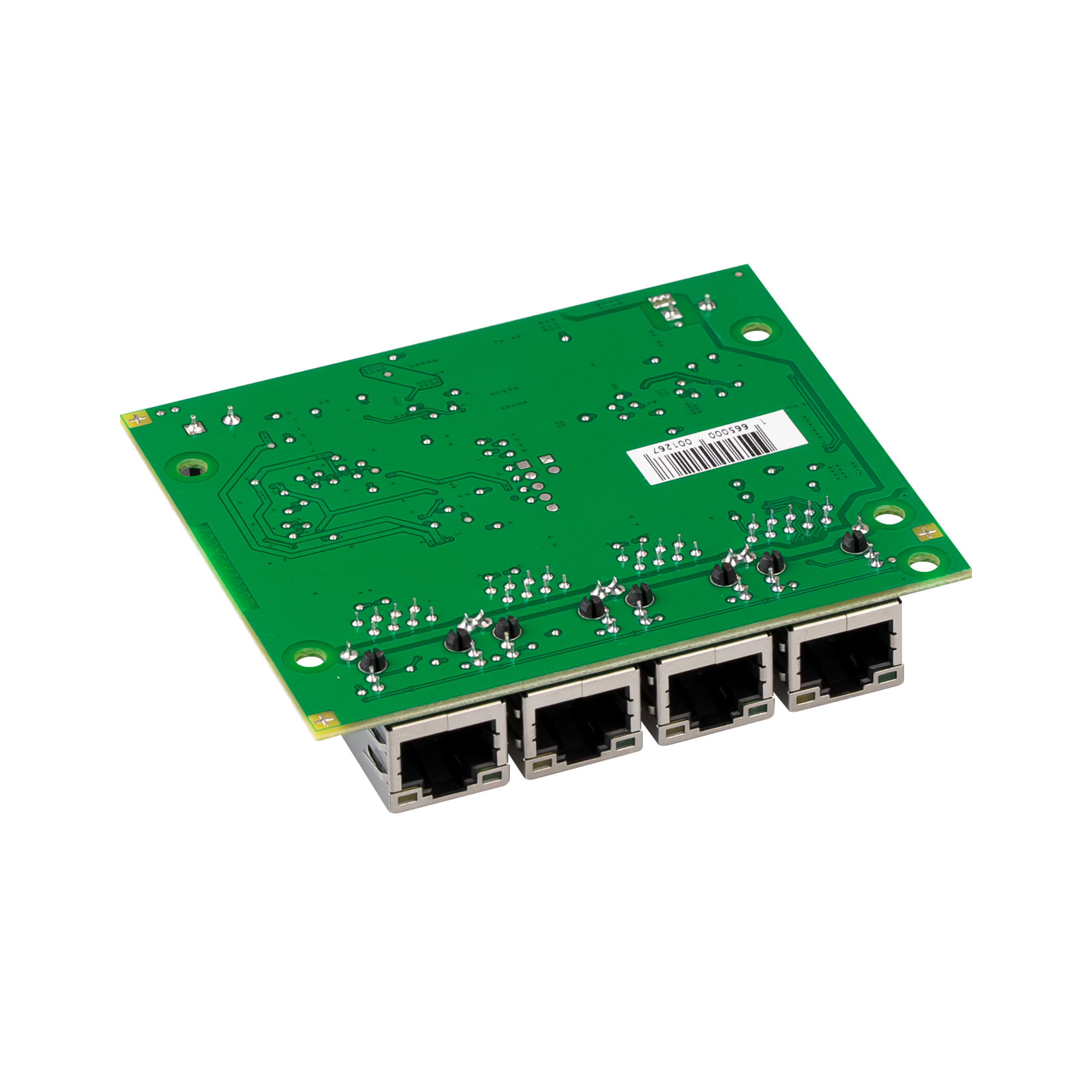 Grüne IP POE Inerface Platine mit vier RJ-45 Anschlüssen