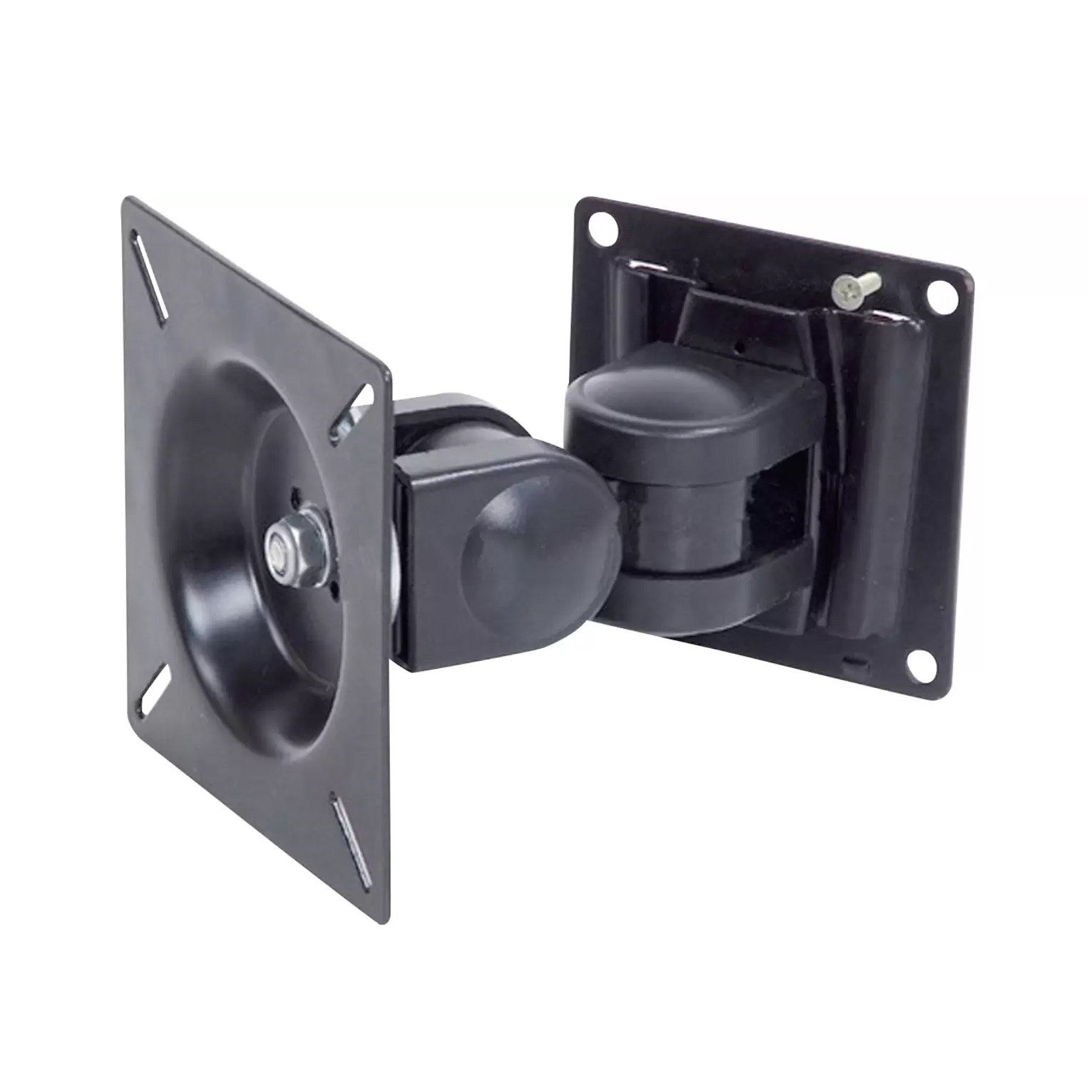 Silberner Wandhalter mit Gelenkarmen und Montageplatten zur flexiblen Befestigung eines LCD-Monitors