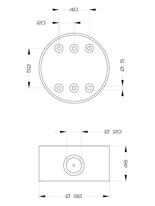 Weißes Basis-Modul in zylindrischer Form mit seitlicher Durchführung zur Aufnahme von Aufsatzkomponenten