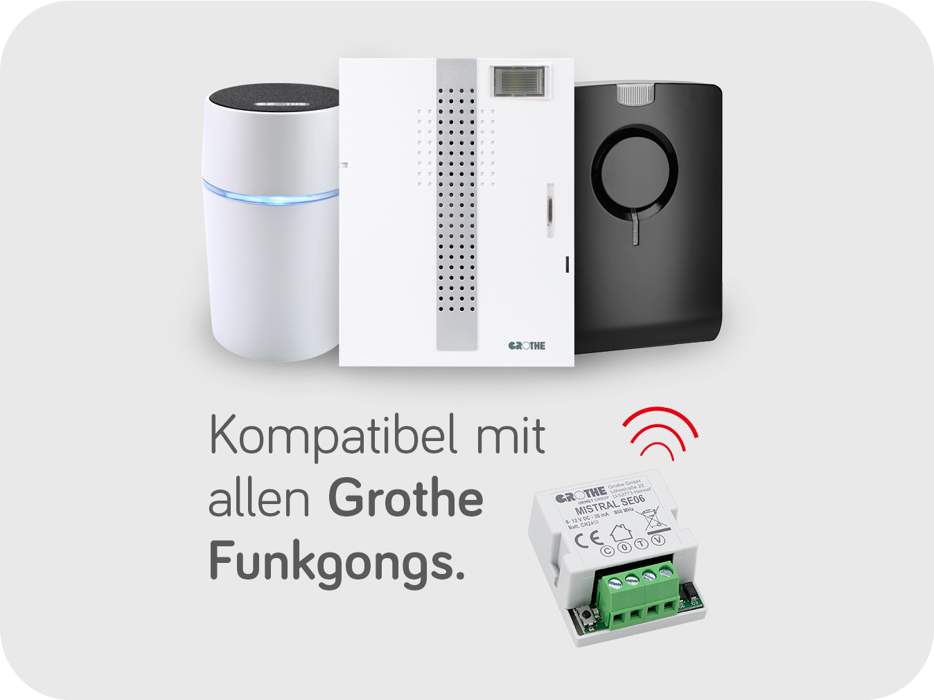 Drei Funkgongs oben in der Mitte, MISTRAL SE06 unten rechts und Text unten links
